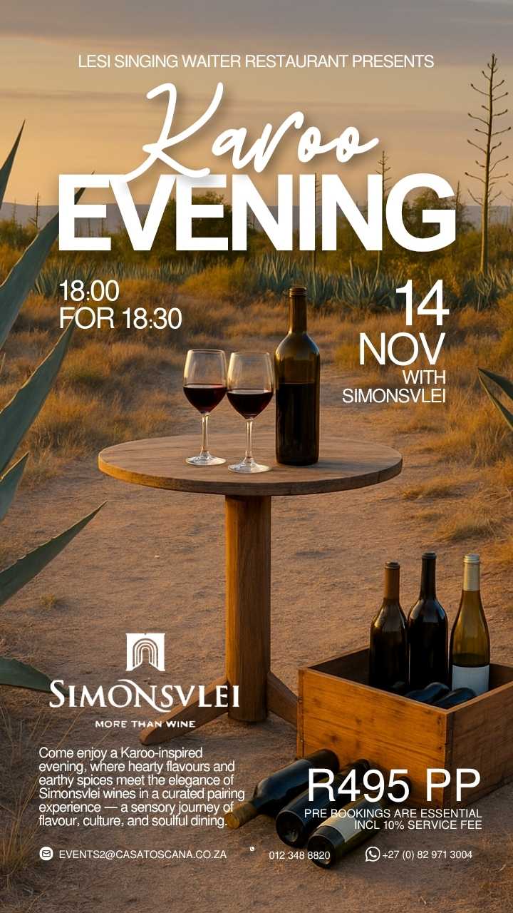Karoo evening - Gourmet Pop up dinner with Simonsvlei wines